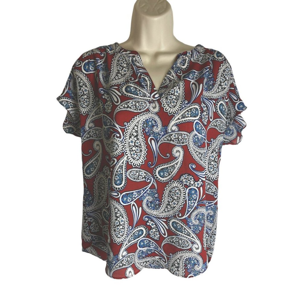 BANANA REPUBLIC FACTORY Women's Paisley Print Blouse Size Small Red Blue